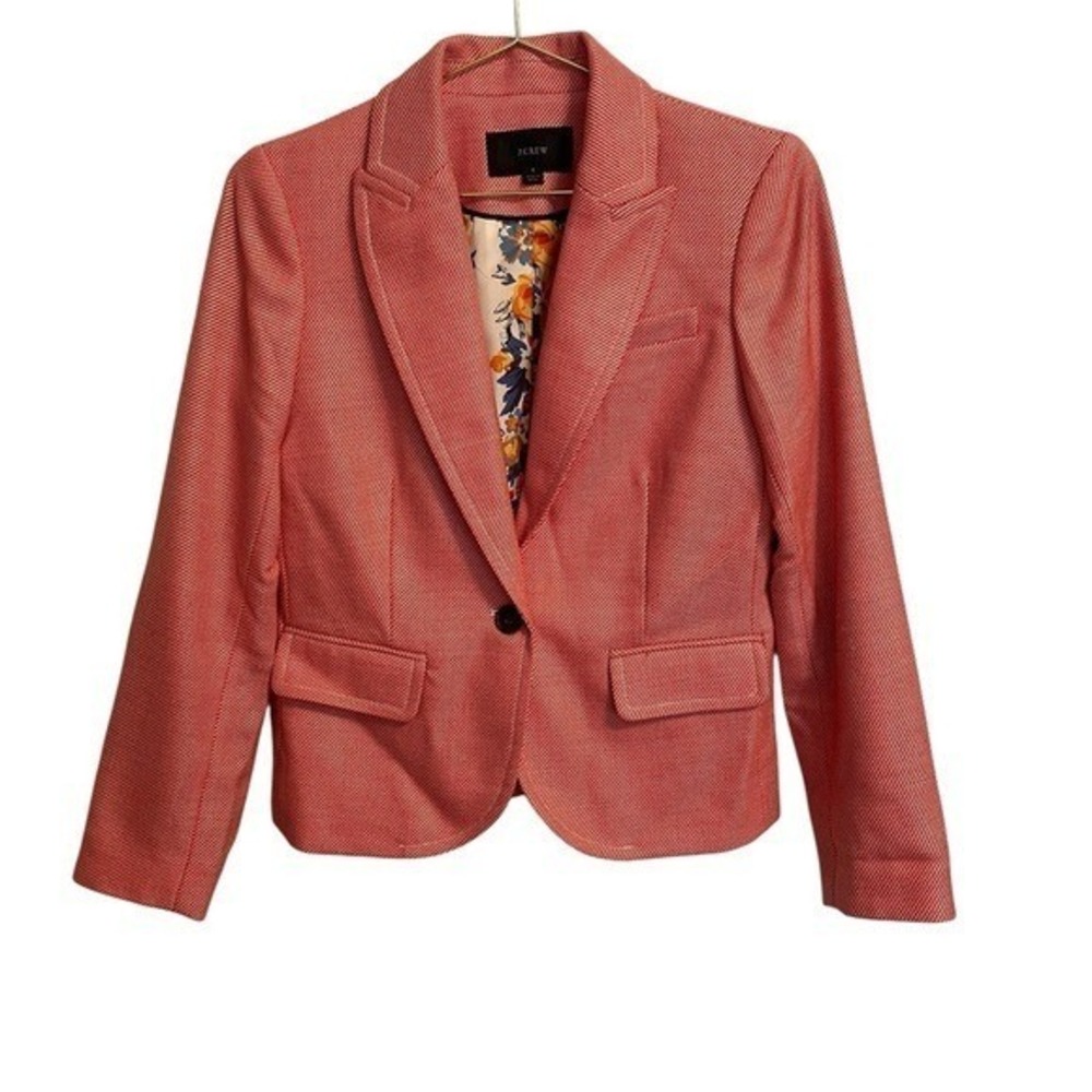 J.Crew Lady Blazer Red White Textured Wool Blend Floral Lined Blazer Jacket 4